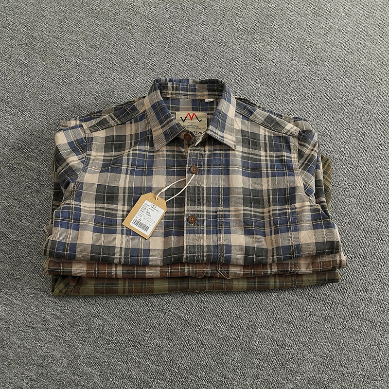 Heavy Chunky Cotton Plaid Long Sleeve Shirt - Craftklart.store