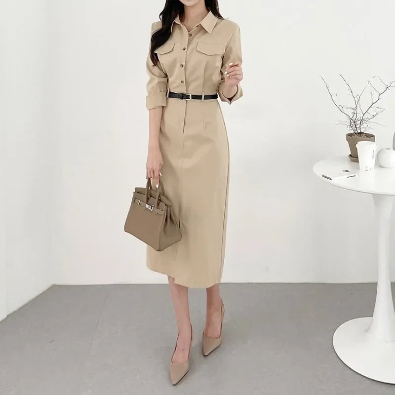 Women's Urban Chic Office Maxi Dress with Belt