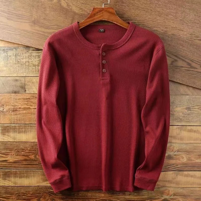 Henley Waffle Half Button Breathable 100% Cotton Tops - Premium Longsleeve Top from Craftklart Dropship - Just $16.25! Shop now at Craftklart.store