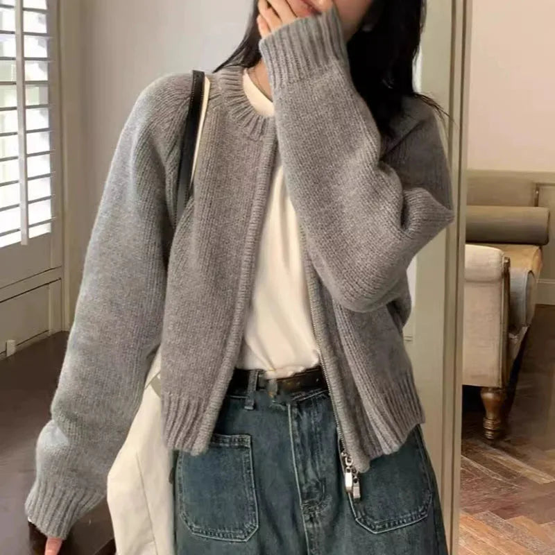 Women Urban Casual soft Zipper Cardigan