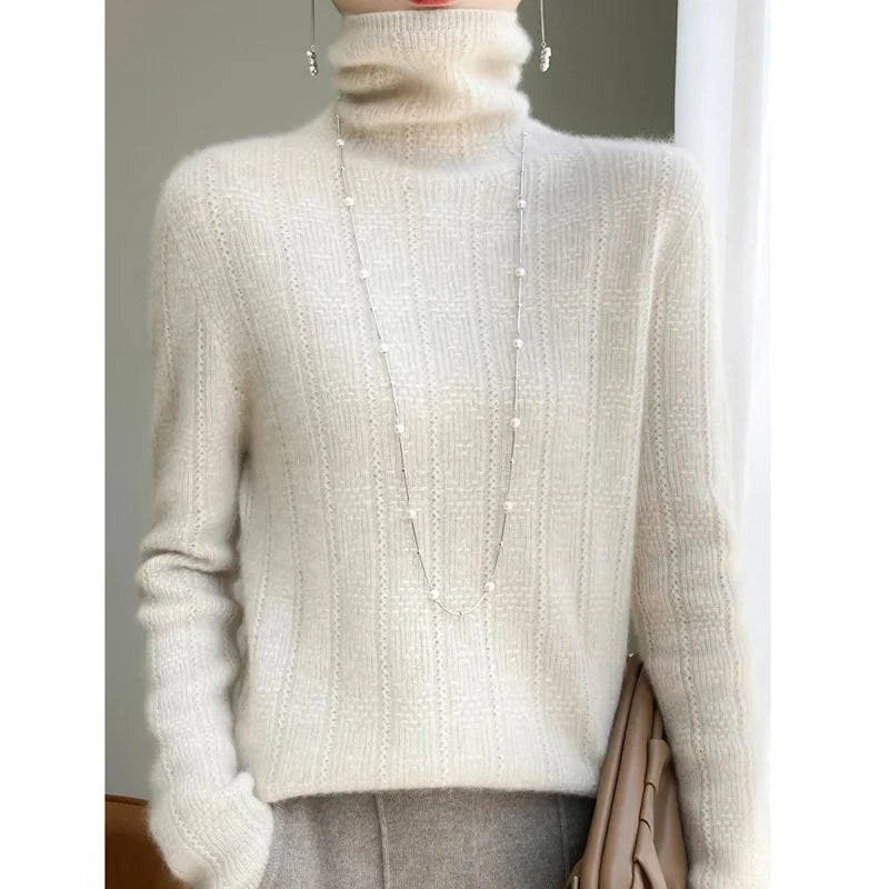 Women’s long sleeve sweater with three-dimensional hollow pile collar by Craftklart Dropship, showcasing textured fabric detail.