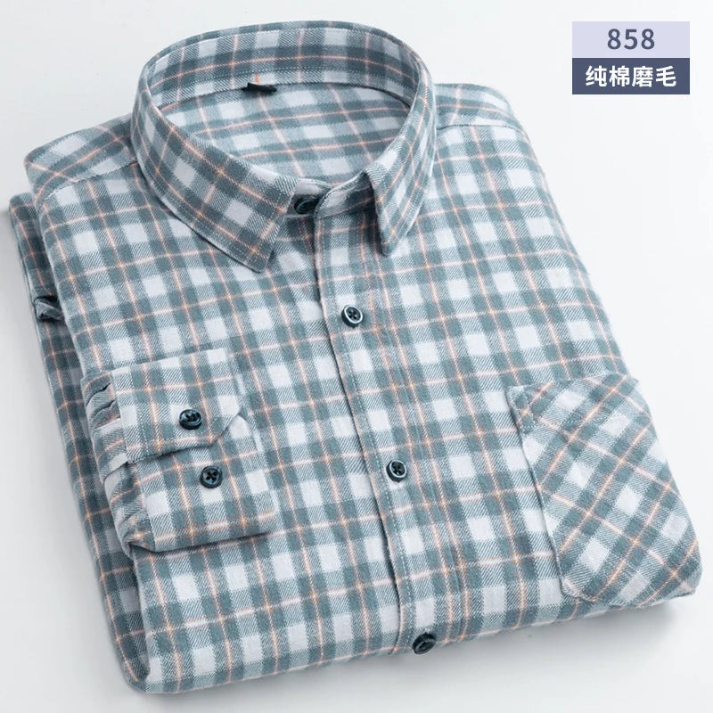 New Flannel Plaid Cotton Shirts For Man