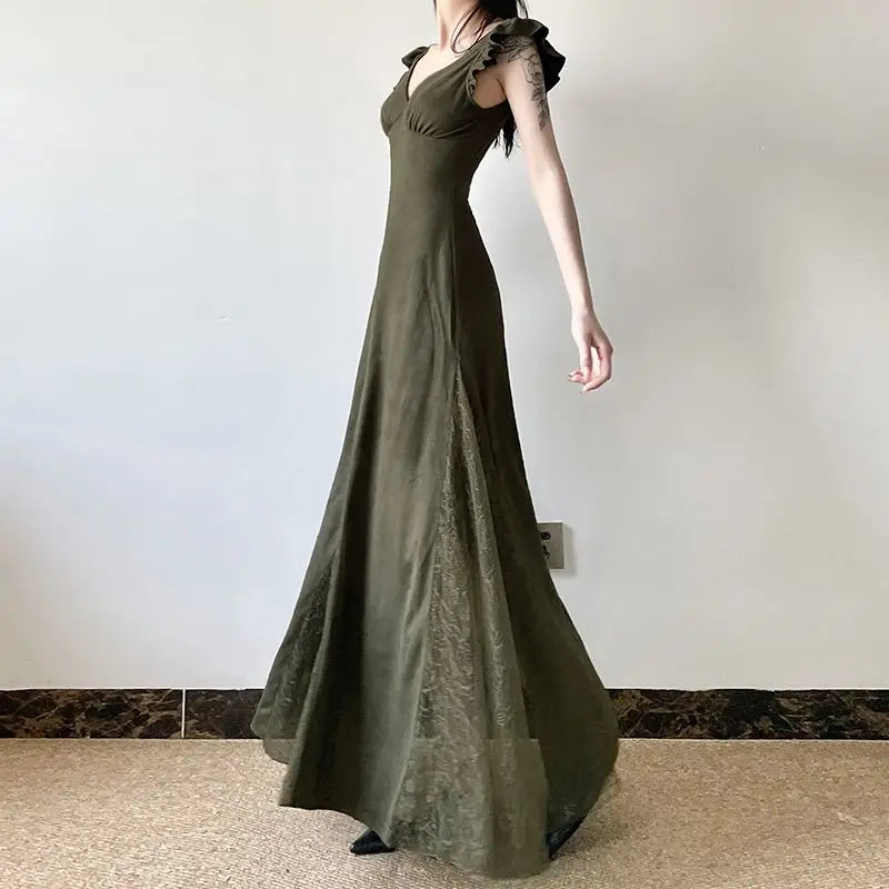 Women's V Neck Sheer Lace Patchwork High Waist Elegant Party Dress - Premium Dress from Craftklart Dropship - Just $27.74! Shop now at Craftklart.store