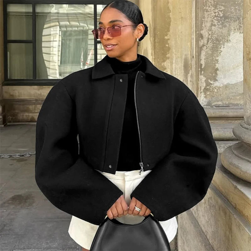 Cropped Lapel Bomber Jacket — Women's