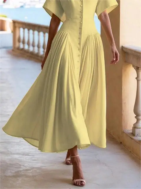 Women's High Waist Lapel Neck Short Sleeves Midi Dress - Premium Dress from Craftklart.store - Just $34.89! Shop now at Craftklart.store