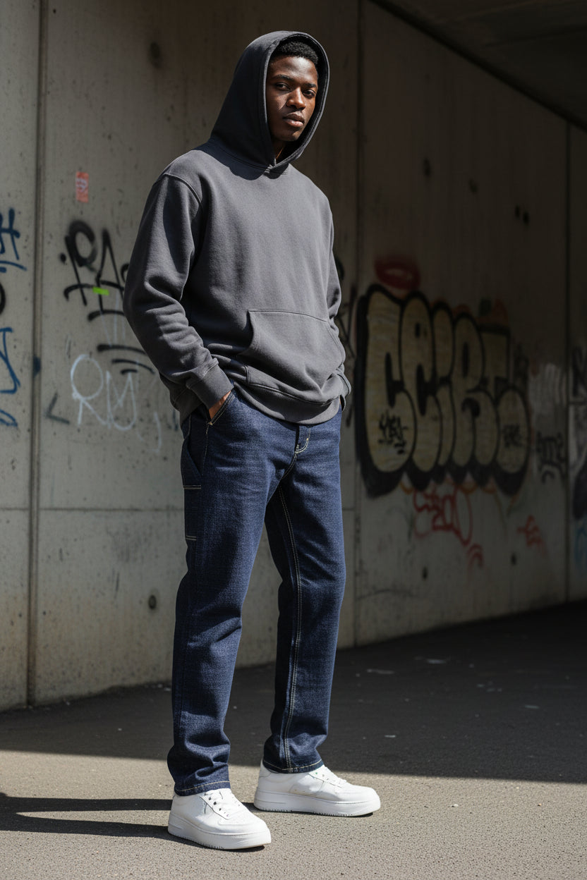 Craftklart Dropship Quiet n Heavy selvedge jeans in 13.5oz raw denim with a straight fit, shown folded with visible raw denim texture.