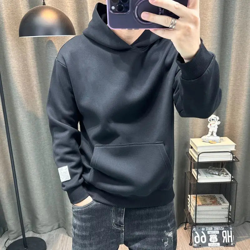 Solid Color Hooded Long Sleeved Hoodie Men's Clean Version Simple Casual Pullover Men's Casual Top Trendy