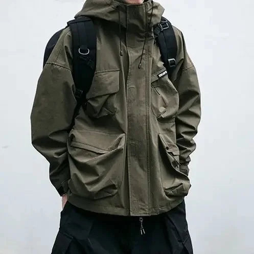Men's Loose Fit Windproof Techwear Hooded Jacket - Premium from Craftklart.store - Just $38.08! Shop now at Craftklart.store
