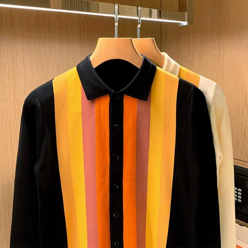 Men's British Style Vertical Stripe Long Sleeved Knitted Cardigan - Premium Cardigan from Craftklart Dropship - Just $28.49! Shop now at Craftklart.store