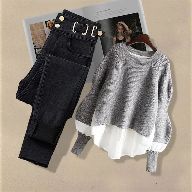 Women's Urban Jeans & Top Matching Korean Set - Premium Sets from Craftklart Dropship - Just $9.43! Shop now at Craftklart.store