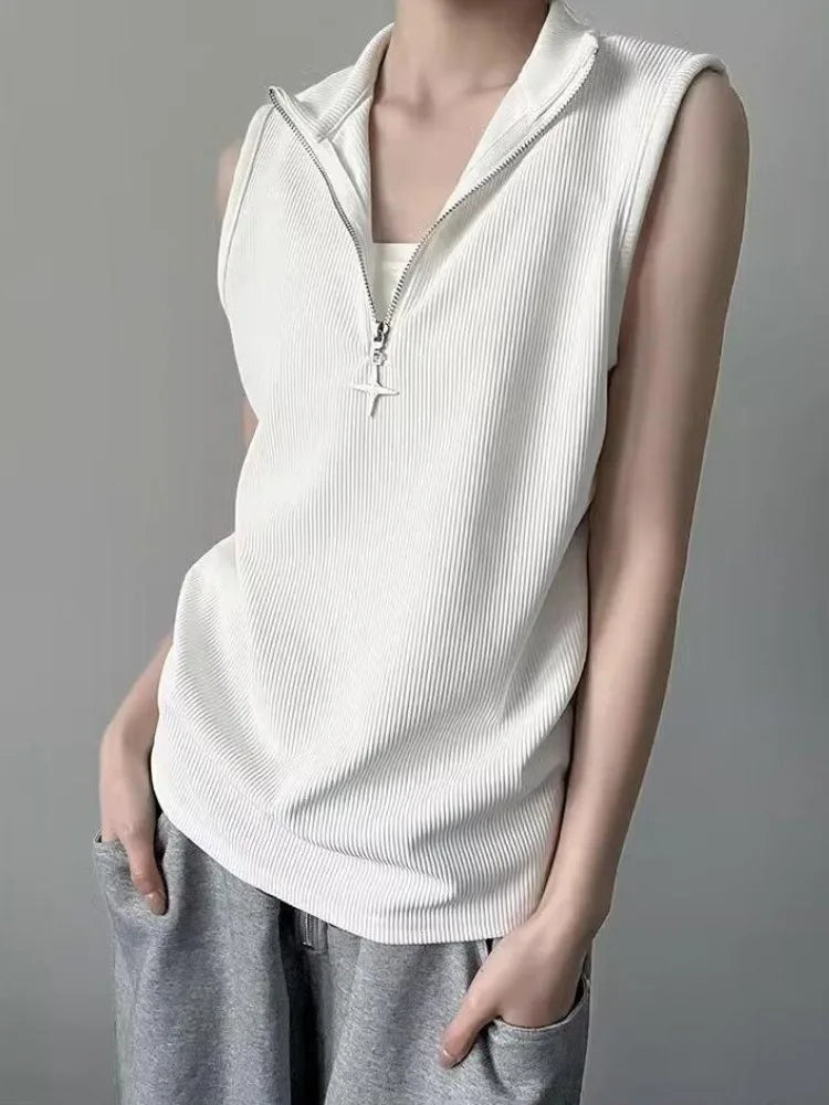 Urban Stand Neck Zipper Streetwear Sleeveless Tanks - Premium Vest from Craftklart Dropship - Just $14.89! Shop now at Craftklart.store