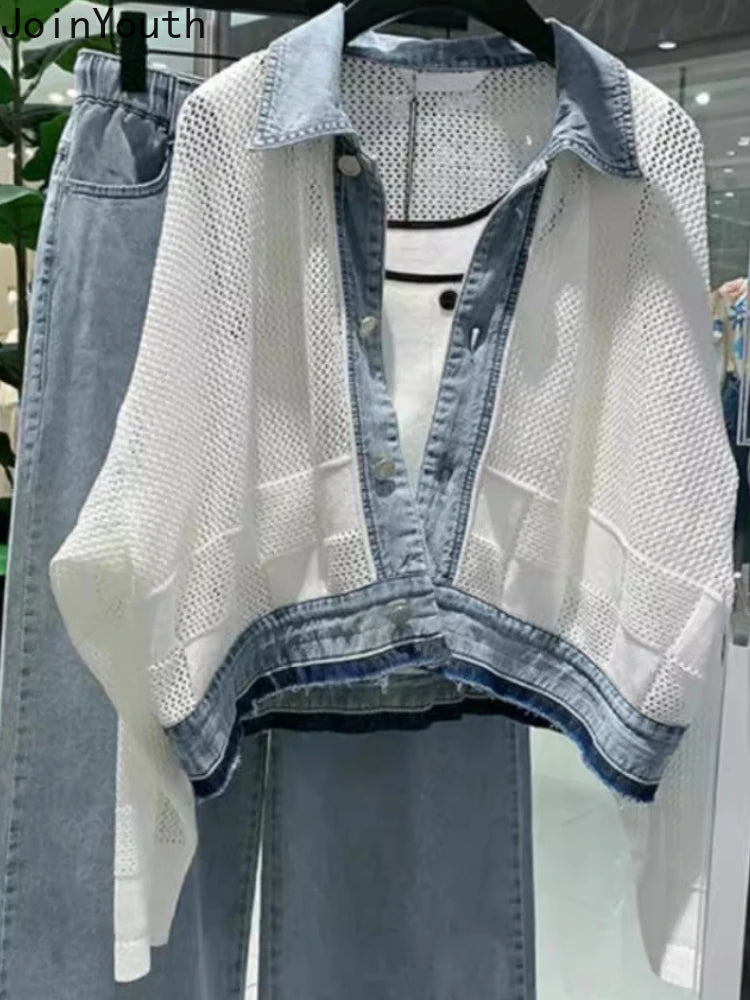 2025 Patchwork Denim Hollow Out Y2kKorean Outwear Sets - Premium Jacket from Craftklart Dropship - Just $36.61! Shop now at Craftklart.store