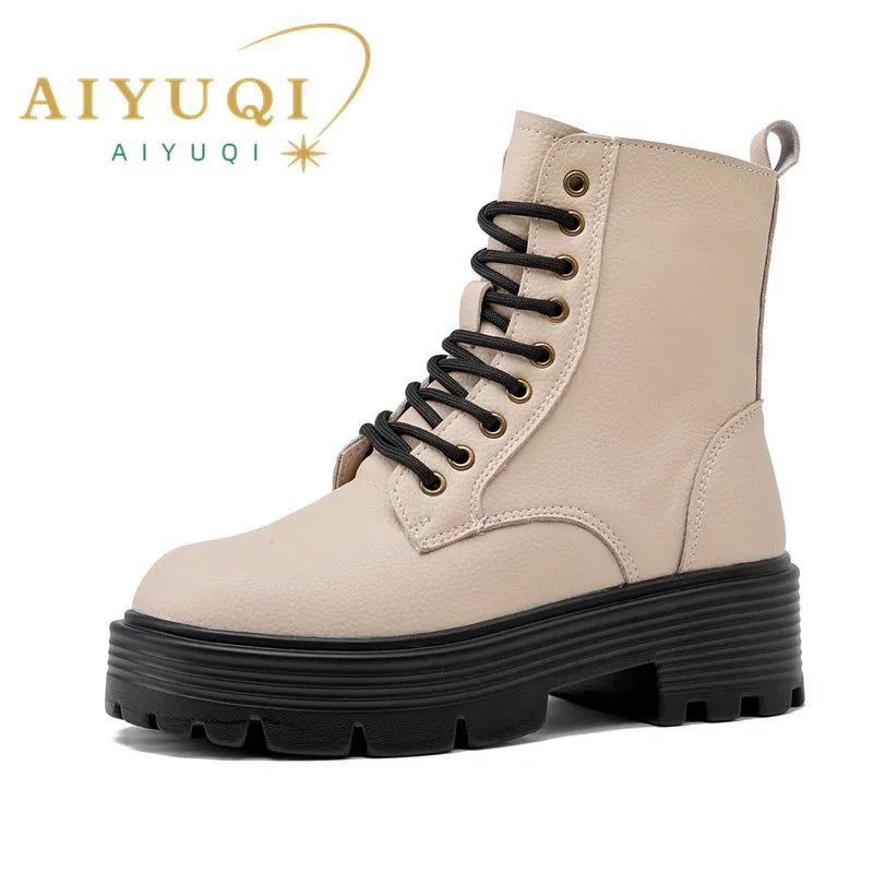 AIYUQI 2025 new women ankle boots thick velvet warm snow boots women's genuine leather winter female boots non-slip short boots