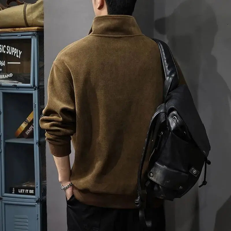 Men's Urban Street Styled Long-sleeved Half Zipper Polo Top