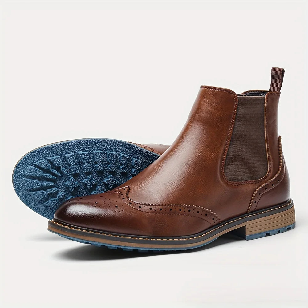 Brogue Chelsea Men Boots Classical American Style Leather Boots