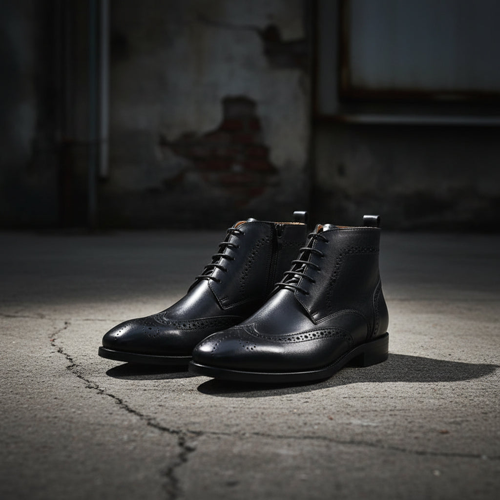 Urban Form Men's Handmade Leather Ankle Boot — Wingtip Dress