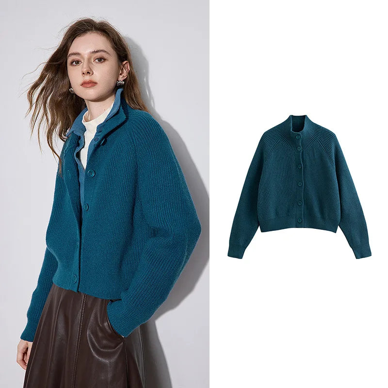 Women Knitted New Turtleneck Single Breasted Sweater