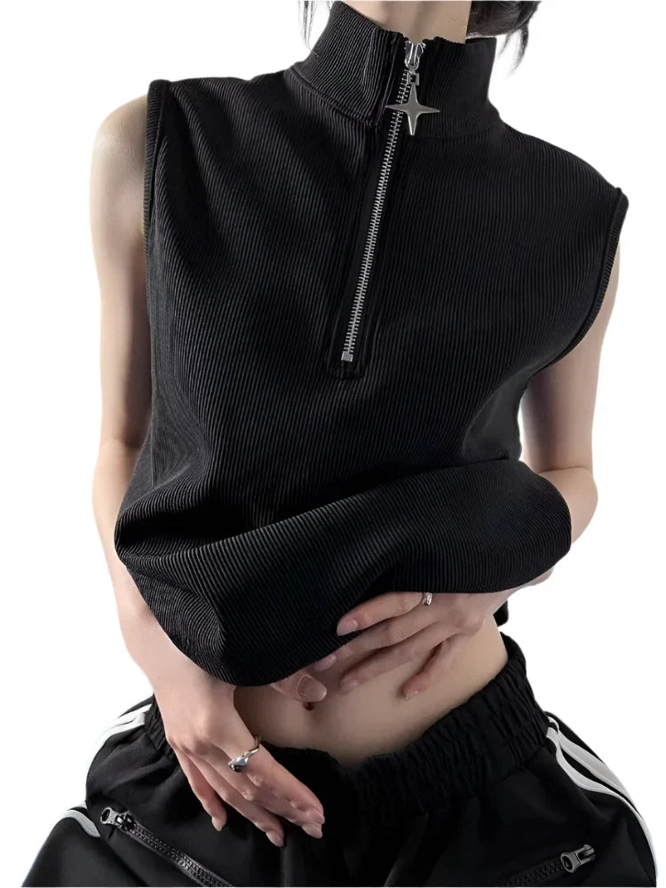 Urban Stand Neck Zipper Streetwear Sleeveless Tanks - Premium Vest from Craftklart Dropship - Just $14.89! Shop now at Craftklart.store