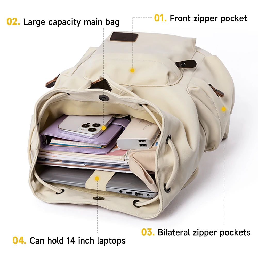 Canvas Backpack for Women, Durable 14 inch Laptop
