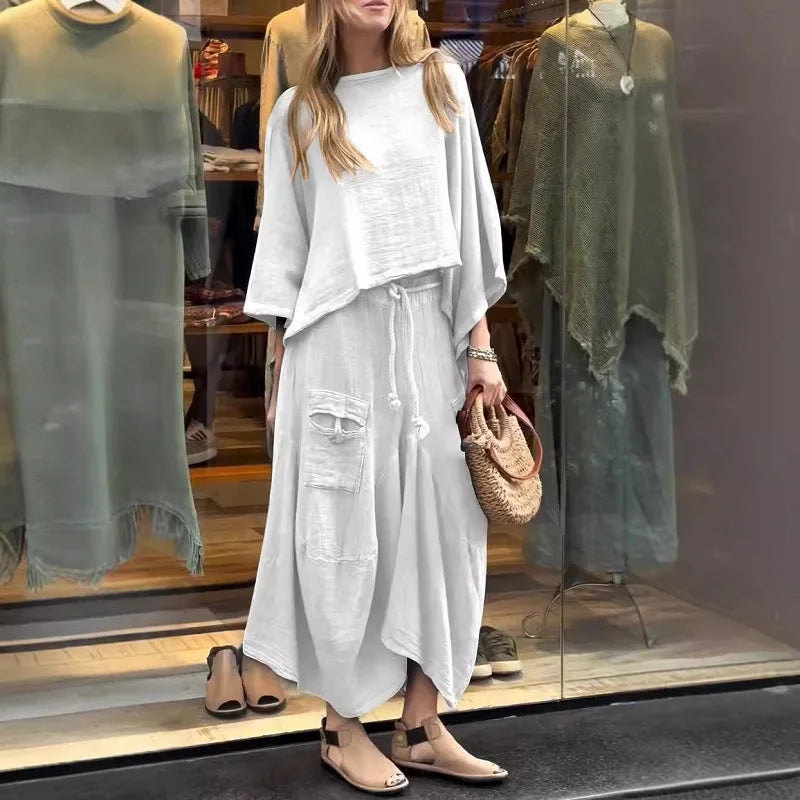 Loose Casual Solid Cotton Linen 2 Piece Sets Women - Premium Set from Craftklart Dropship - Just $28.08! Shop now at Craftklart.store