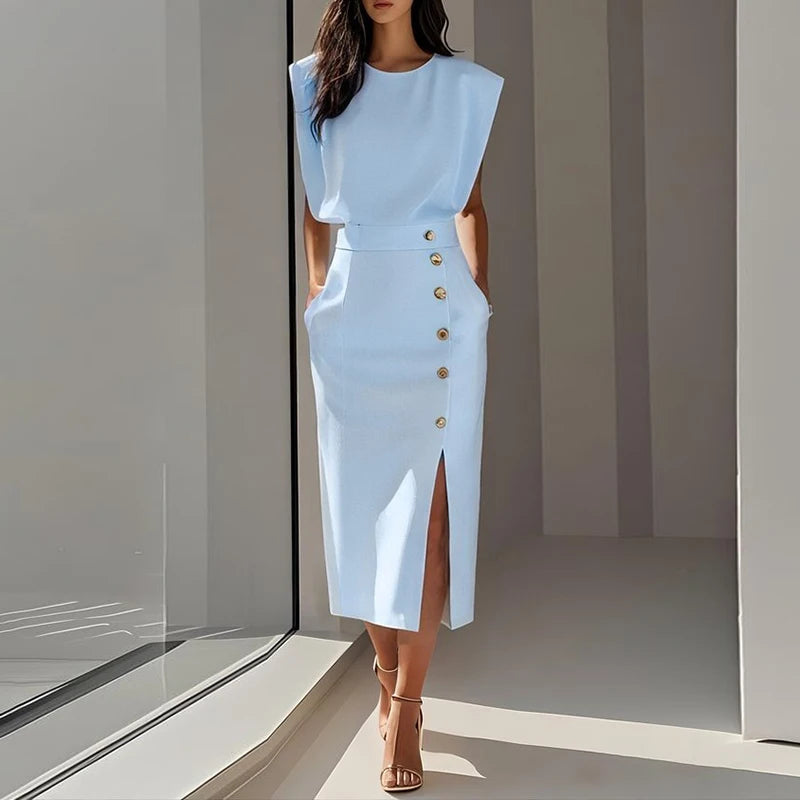 Summer Fashion O Neck Split Women Dress - Craftklart.store