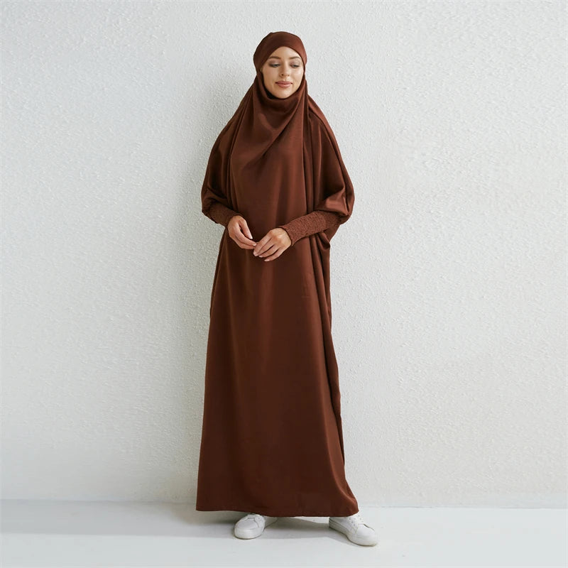Women's Urban Flowing Hooded Abaya with Smocking Sleeve One-piece