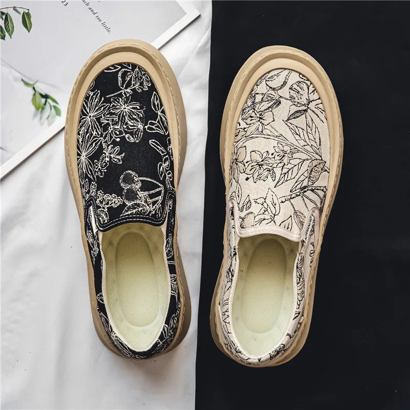 Men's Canvas Floral Thick Sole Loafers