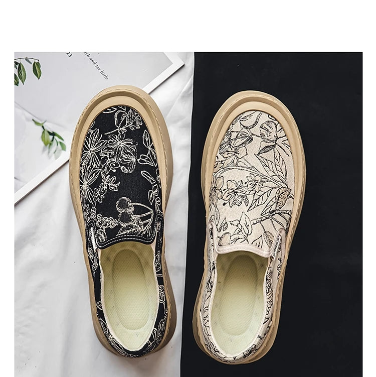 Men's Canvas Floral Thick Sole Loafers