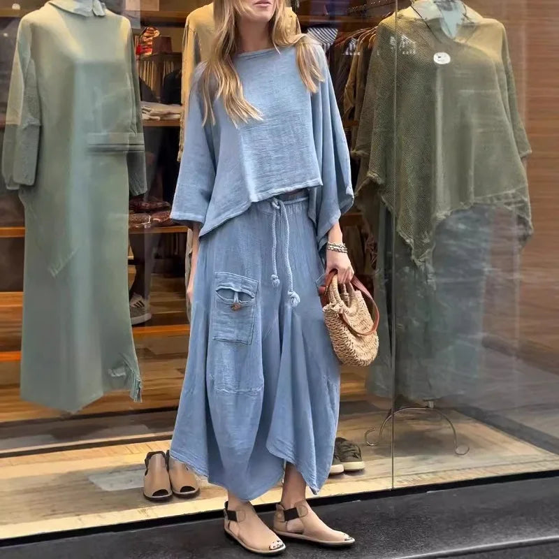 Loose Casual Solid Cotton Linen 2 Piece Sets Women - Premium Set from Craftklart Dropship - Just $28.08! Shop now at Craftklart.store
