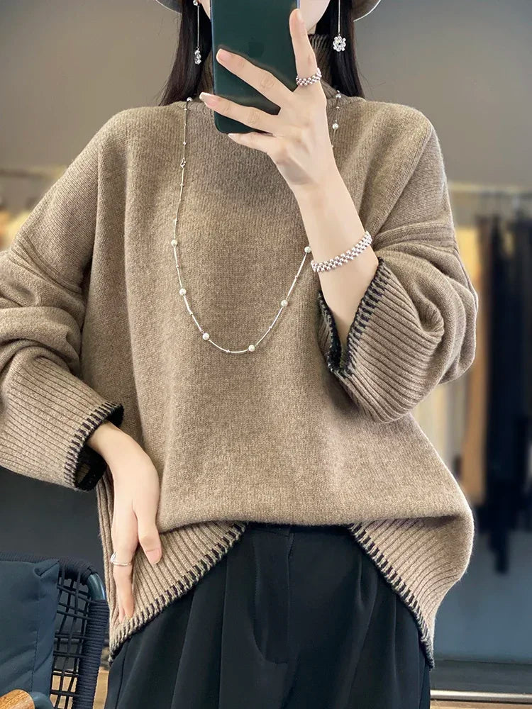 100% Pure Wool Cashmere Sweater Women's Turtleneck Pullover