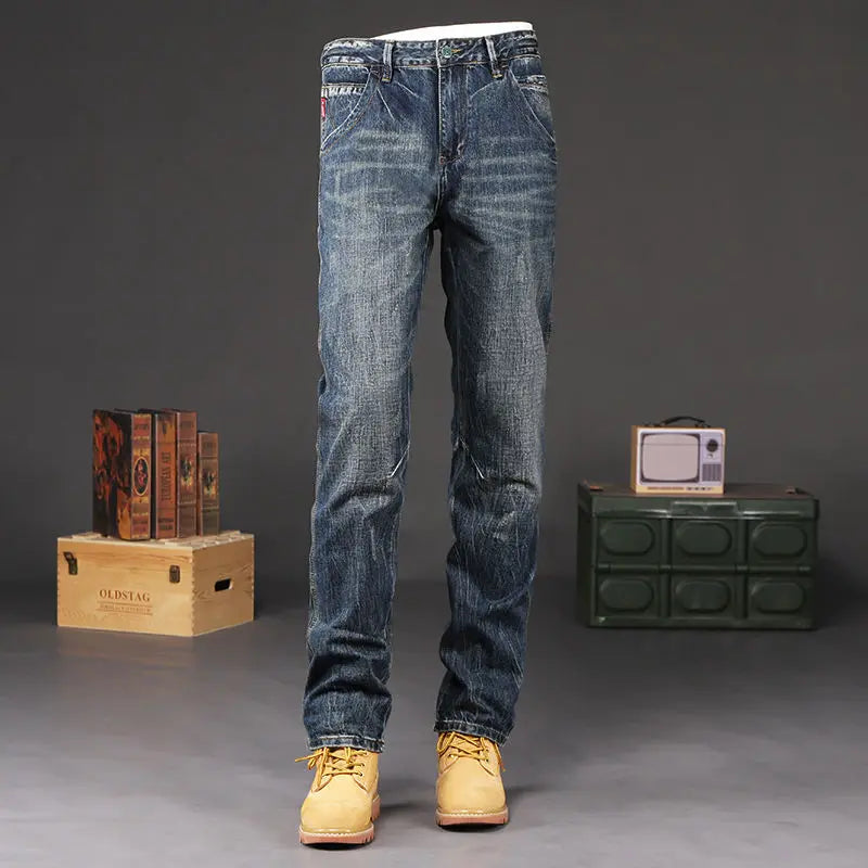 Trousers Vintage Washed Straight Jeans for Men - Premium Jeans from Craftklart Dropship - Just $32.36! Shop now at Craftklart.store