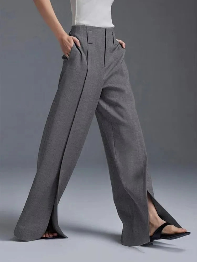 Urban Female Suit Straight High-Waist Pleated Split-Front Trousers - Premium Pants from Craftklart Dropship - Just $36.24! Shop now at Craftklart.store