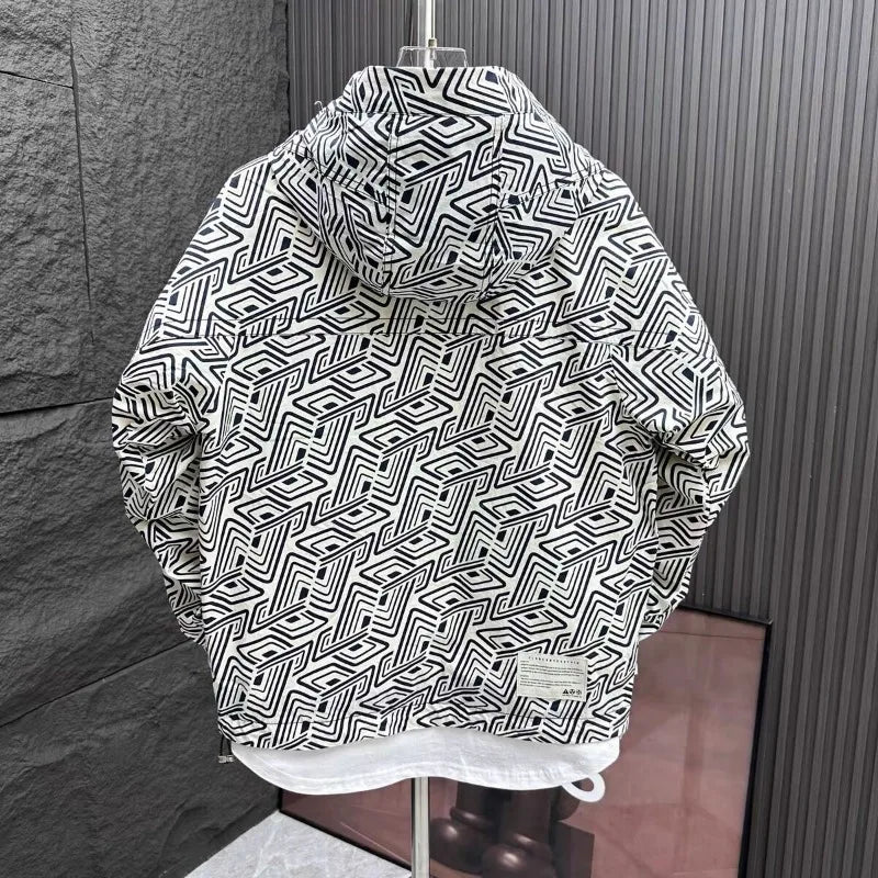 Appliques Print High Street Zipper Hooded Windbreaker Jacket - Premium Windbreaker from Craftklart Dropship - Just $30.73! Shop now at Craftklart.store