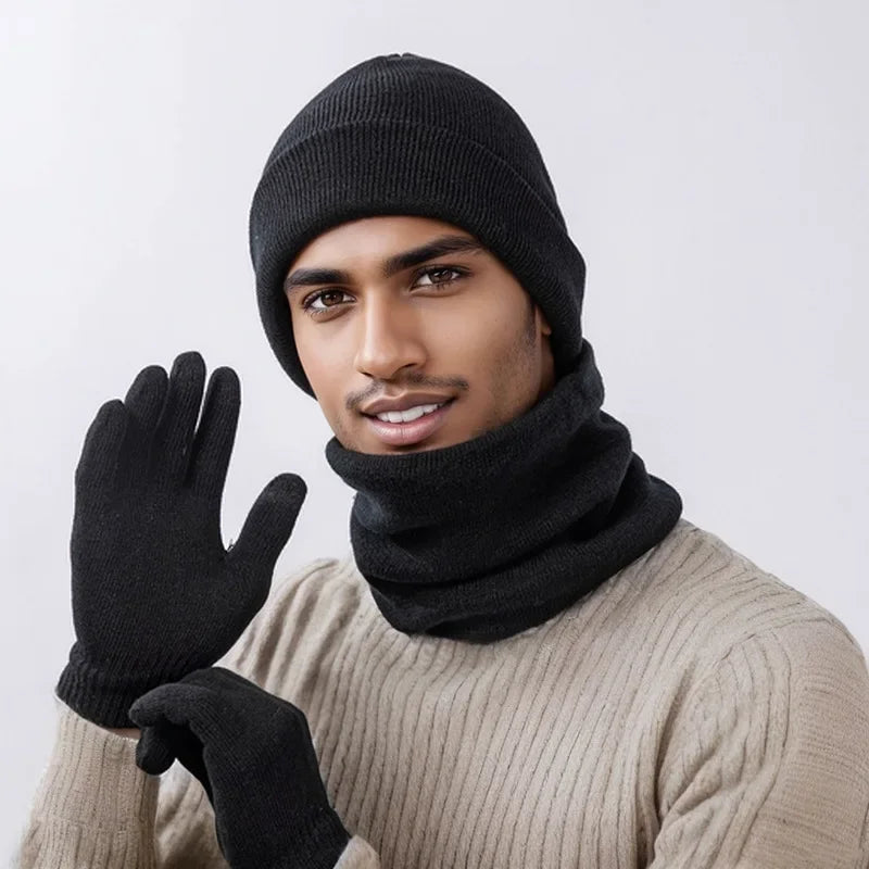 Fashion Trend Knitted Thickened Hat Scarf Glove for Men Set - Craftklart.store