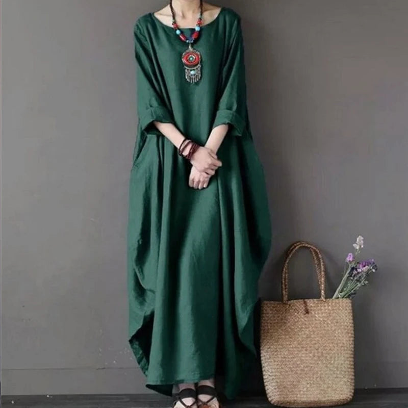 Women's Long Sleeve Linen Oversized Maxi Dress