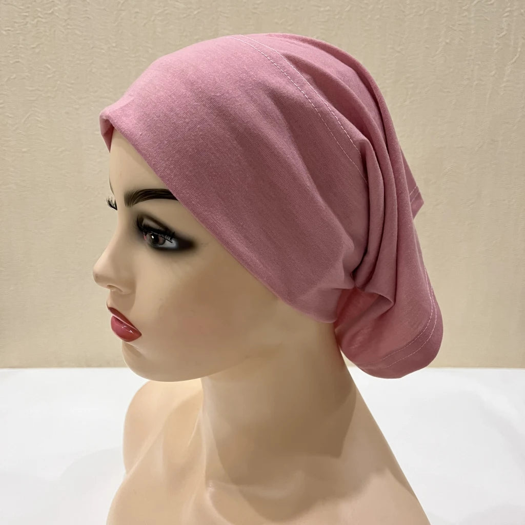 Traditional Ladies Pure Color Stretch Head Scarf Under Hijab Bonnet
