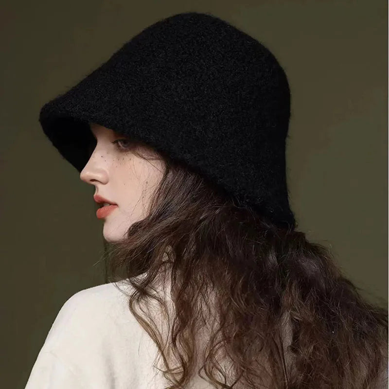 Simple Wool Bucket Hat for Women