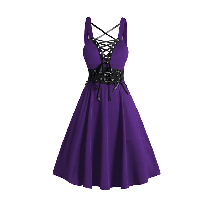 Solid Color Open Front Crop Jacket and Lace Up Buckle Strap Crisscross Dress