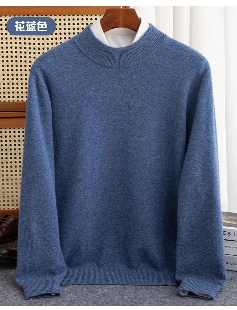 New Fashion Men's 100% Wool Pullover Half-high Collar Sweater - Craftklart.store