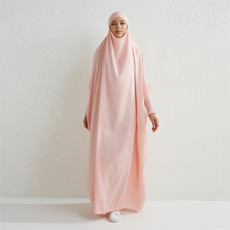 Women's Urban Flowing Hooded Abaya with Smocking Sleeve One-piece
