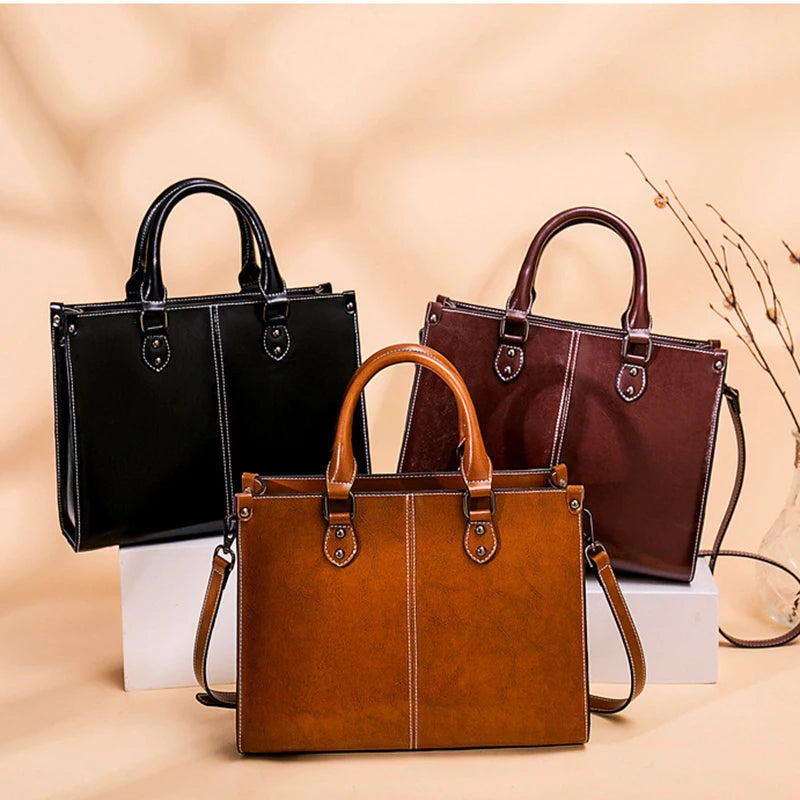Women's Urban Styled Genuine Leather Top Handle Bag - Craftklart.store
