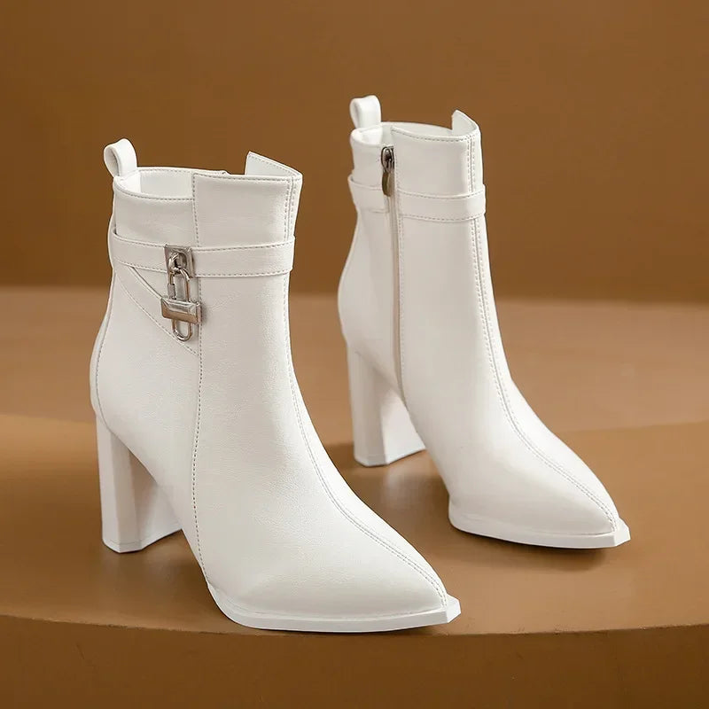 Women's Chunky High Heel Short Boots - Premium Boots from Craftklart.store - Just $16.89! Shop now at Craftklart.store