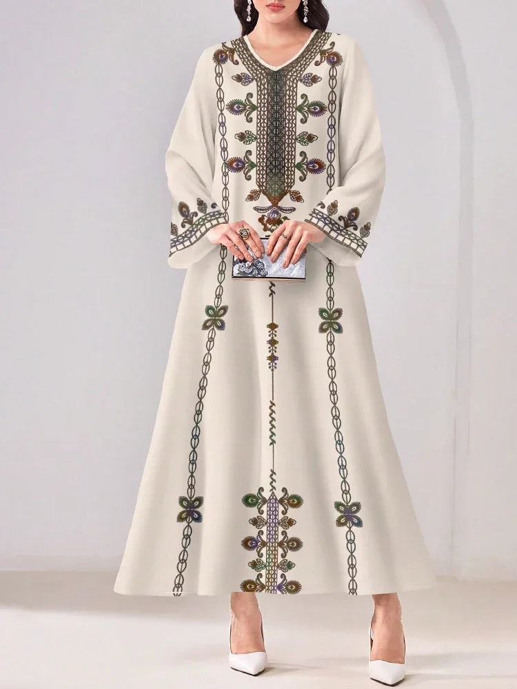 Traditional Women's Long Sleeve Midi Loose Fit Long Dress