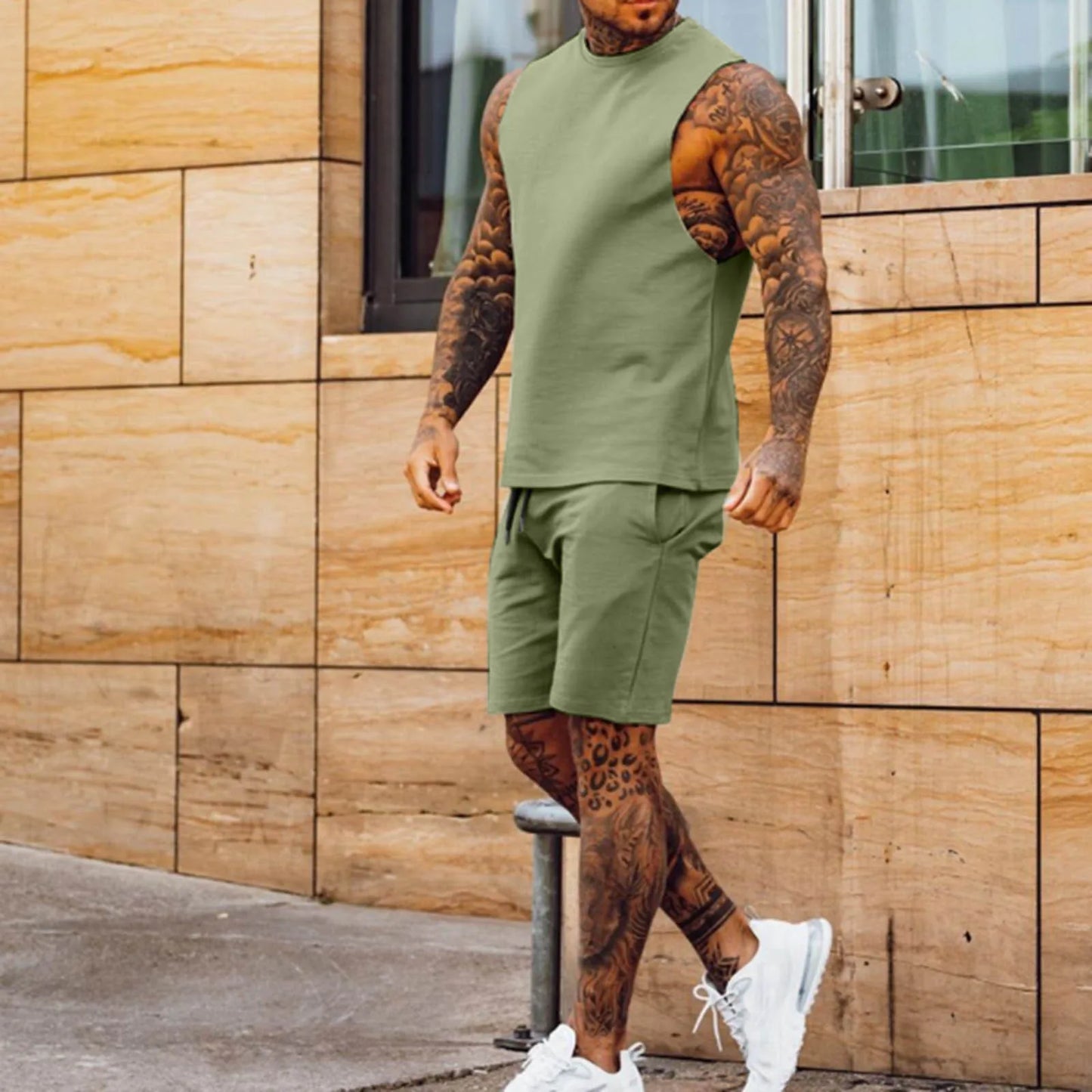Men's Activewear Thin Five Quarter Pants Sleeveless Top Set - Premium Activewear from Craftklart.store - Just $14.83! Shop now at Craftklart.store