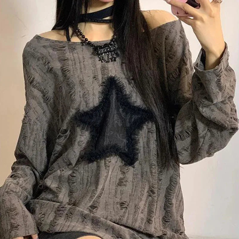 Y2K Hole Star Print T-Shirt Women - Premium Shirts & Tops from Craftklart Dropship - Just $16.18! Shop now at Craftklart.store