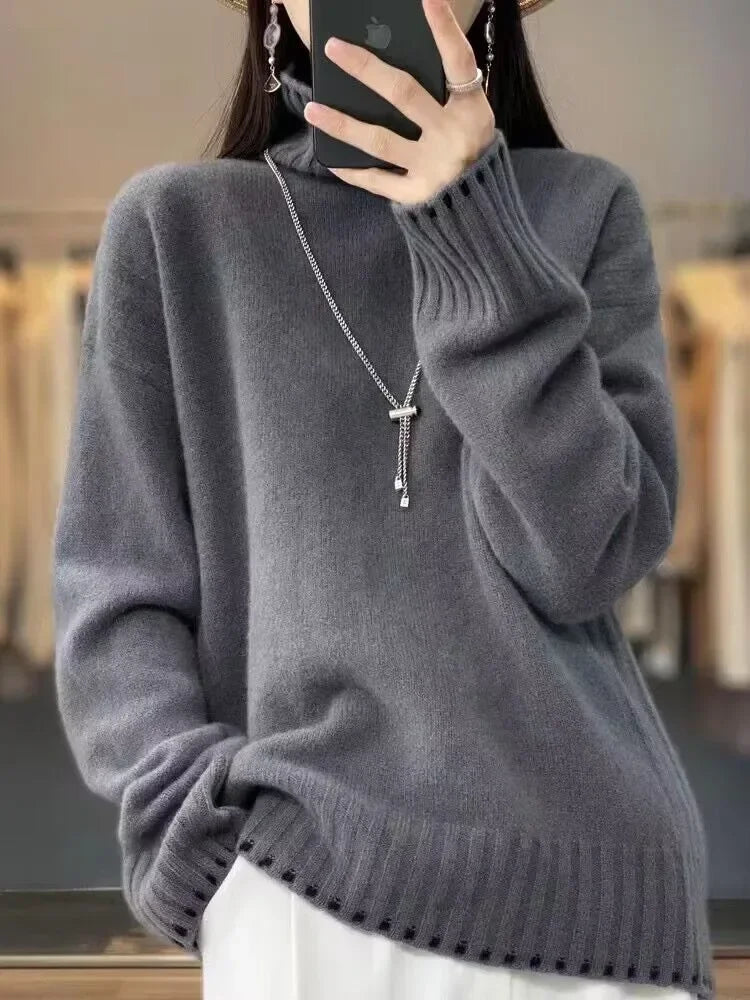 100% Pure Wool Cashmere Sweater Women's Turtleneck Pullover