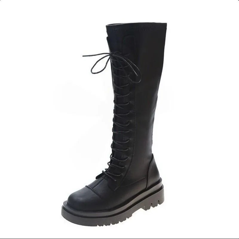 Urban Women's High Cut Thick Soled Black Lace Up Boots