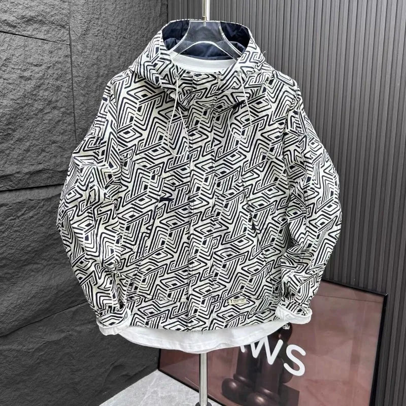 Appliques Print High Street Zipper Hooded Windbreaker Jacket - Premium Windbreaker from Craftklart Dropship - Just $30.73! Shop now at Craftklart.store