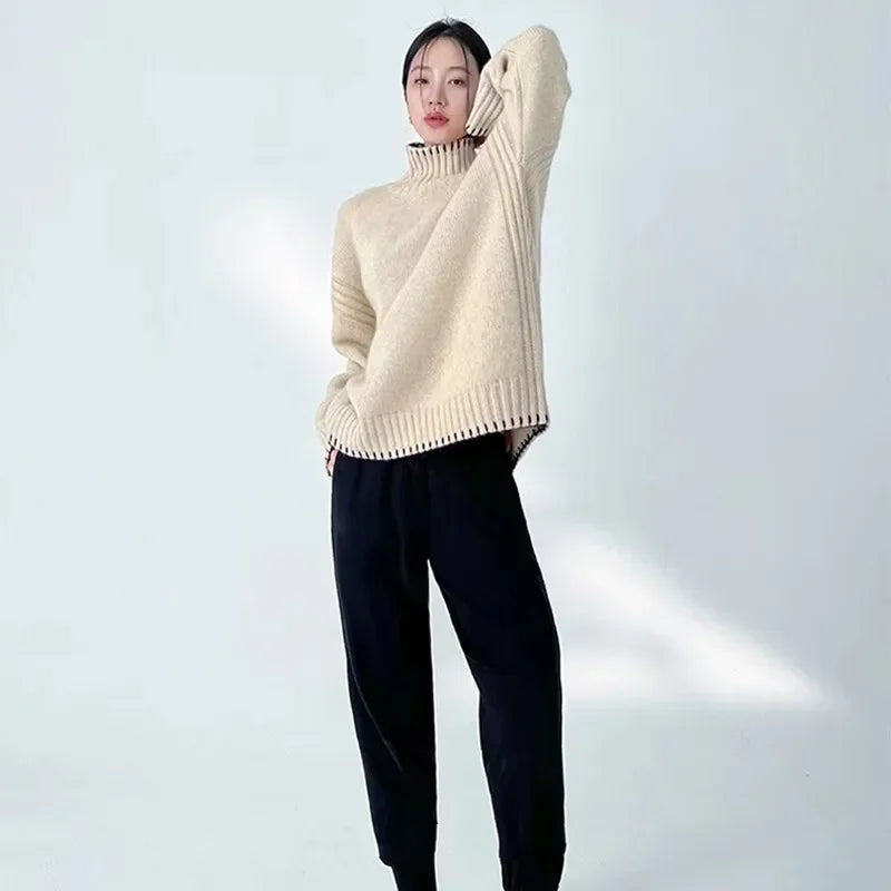 100% Pure Wool Cashmere Sweater Women's Turtleneck Pullover