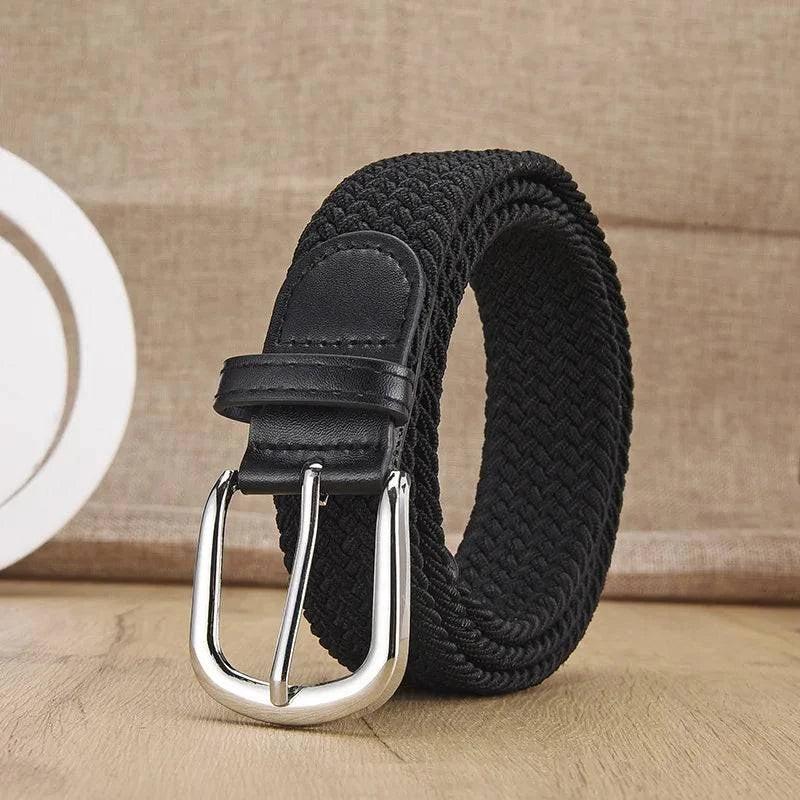 Men's urban casual woven elastic belt by Craftklart Dropship, showing the textured woven strap with adjustable elastic design.
